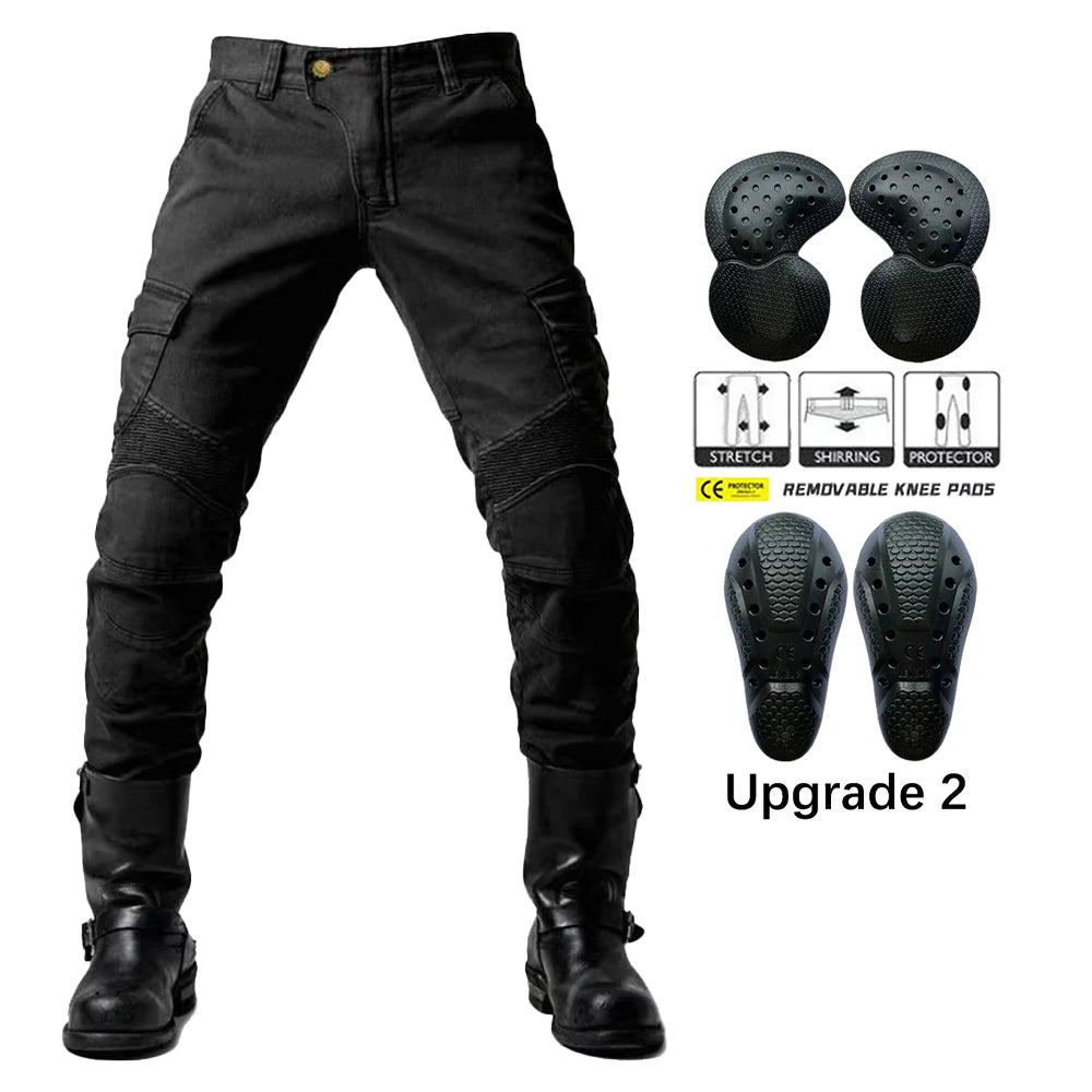 2024 New Motorcycle Black Men Fashion Pants Upgrade Extension Protector Detachable Racing Road Rider Four Seasons Casual Jeans