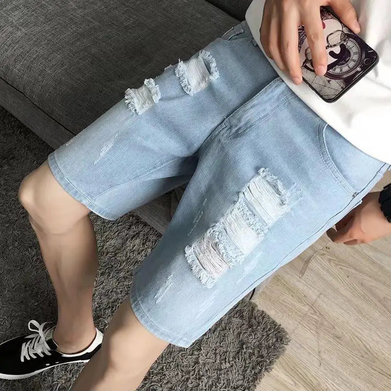 Male Denim Shorts Straight Slim Ripped Men's Short Jeans Pants Skinny Cowboy Rude Harajuku Sale Y2k Fashion Streetwear Jorts Xl