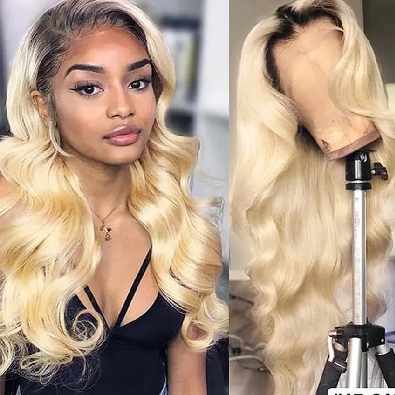 1b613 Blonde Wave13×4 lace Front human hair Wigs Ombre 613 Blonde Wavy Wig for Women 22 inch for Daily Party Cosplay