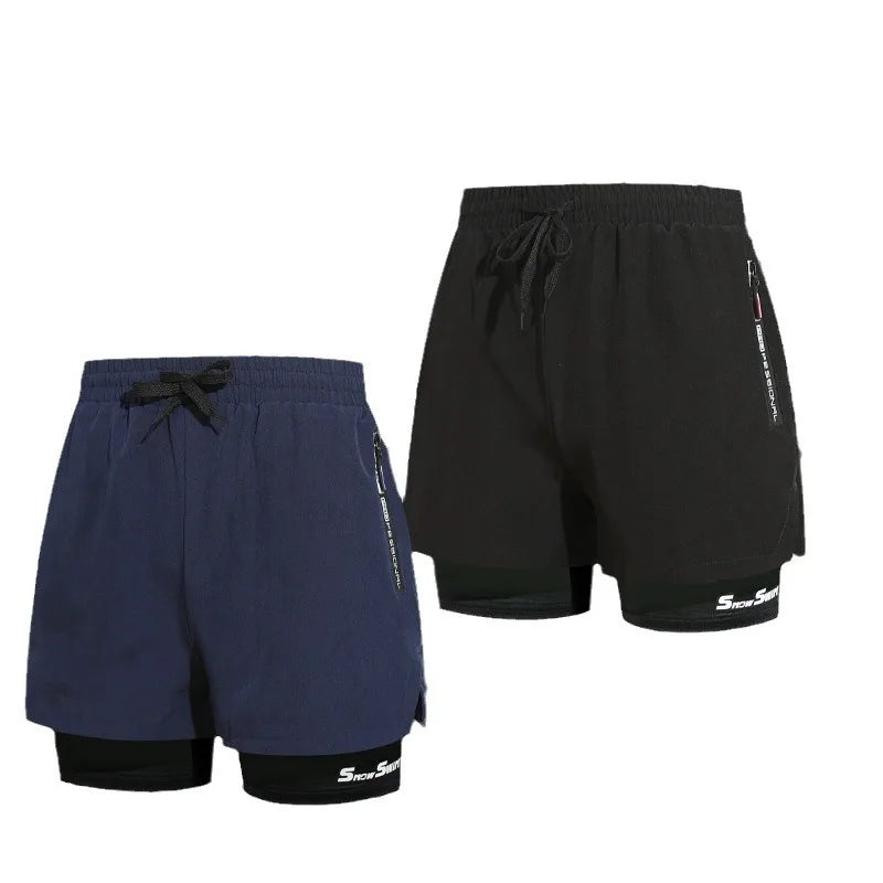 Men's Double-layer Swim Trunks Flat Angle Adult Quick-drying Anti-embarrassment Swim Trunks Beach Pants Spa Swimming Kit