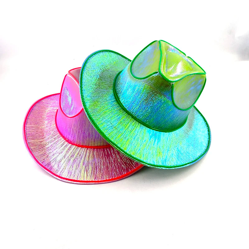 LED Western Cowboy Hat Cowgirl Hat Retro EL Wire Light Brim Jazz Top Hat Bride Cowboy Hat Cosplay Cowboy Costume For Women Men