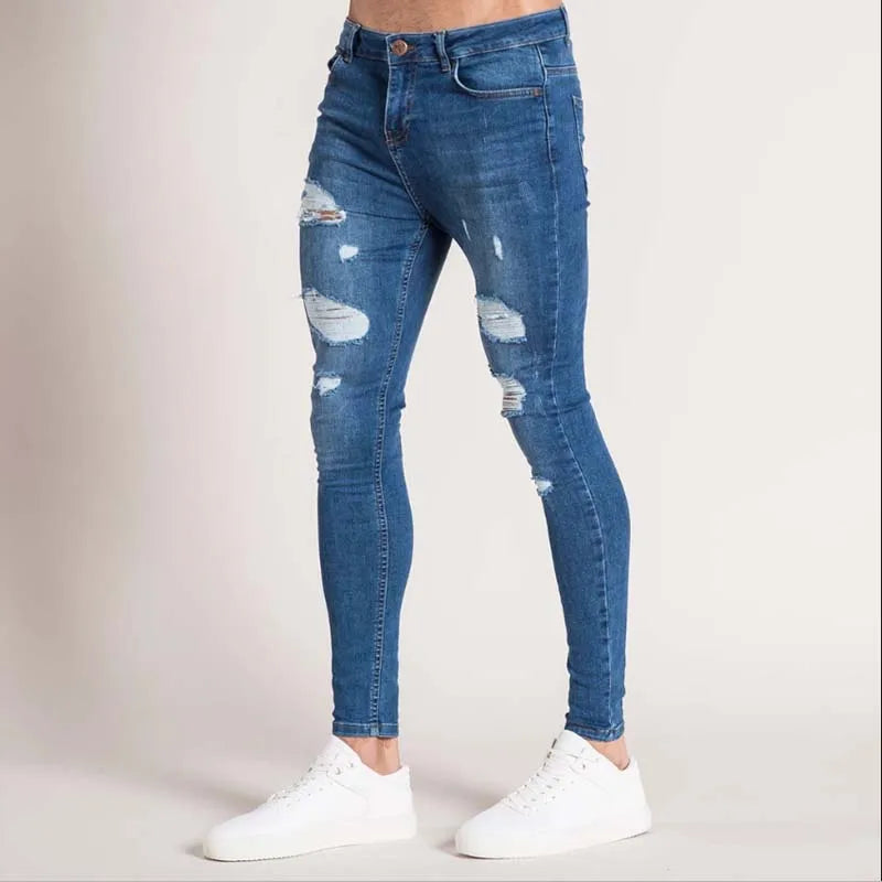 Ripped Jeans Men Stretch Skinny Grey Blue Black Hip Hop Denim Trousers Streetwear Casual Slim Fit Jeans for Men Jogging jean