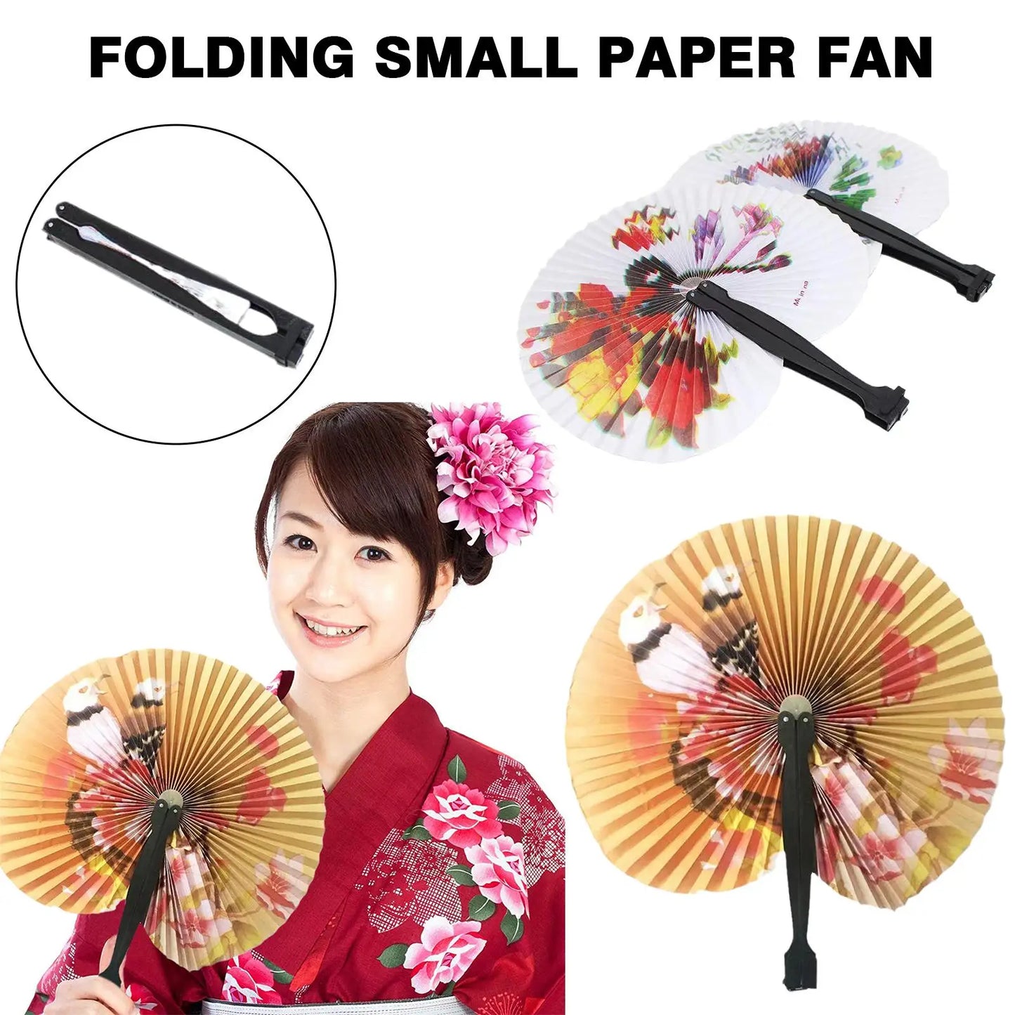 6pcs Paper Folding Fans Color Random Round Paper Fan Chinese Style Hand Fan Wedding Foldable Paper Fans Hand Held Folding Fans