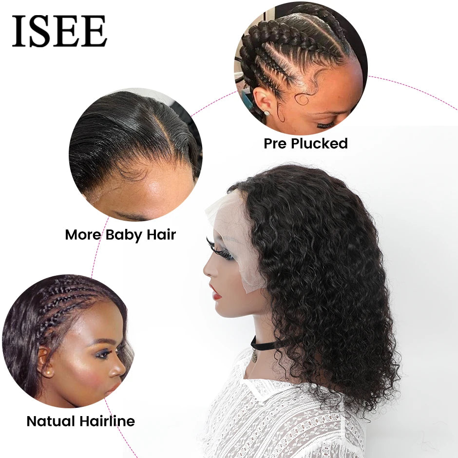 Water Wave Bob Human Hair Wigs Brazilian Water Wave Bob Wigs ISEE HAIR 4X4 Lace Closure Wigs Short Bob Lace Front Wigs For Women