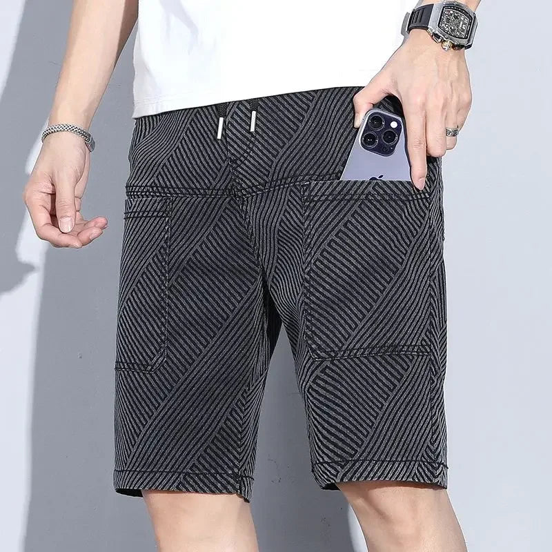Male Denim Shorts Loose Gray Graphic Men's Short Jeans Pants Baggy Wide Buttons With Vintage Original Jorts Sale Luxury Xl