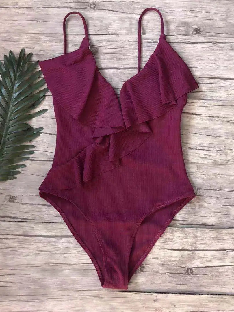 Sexy One-Piece Swimsuit Women Swimwear Push Up Monokini Ruffle Bathing Suit High Waist Beach Wear Yellow Swimsuit Fused Female