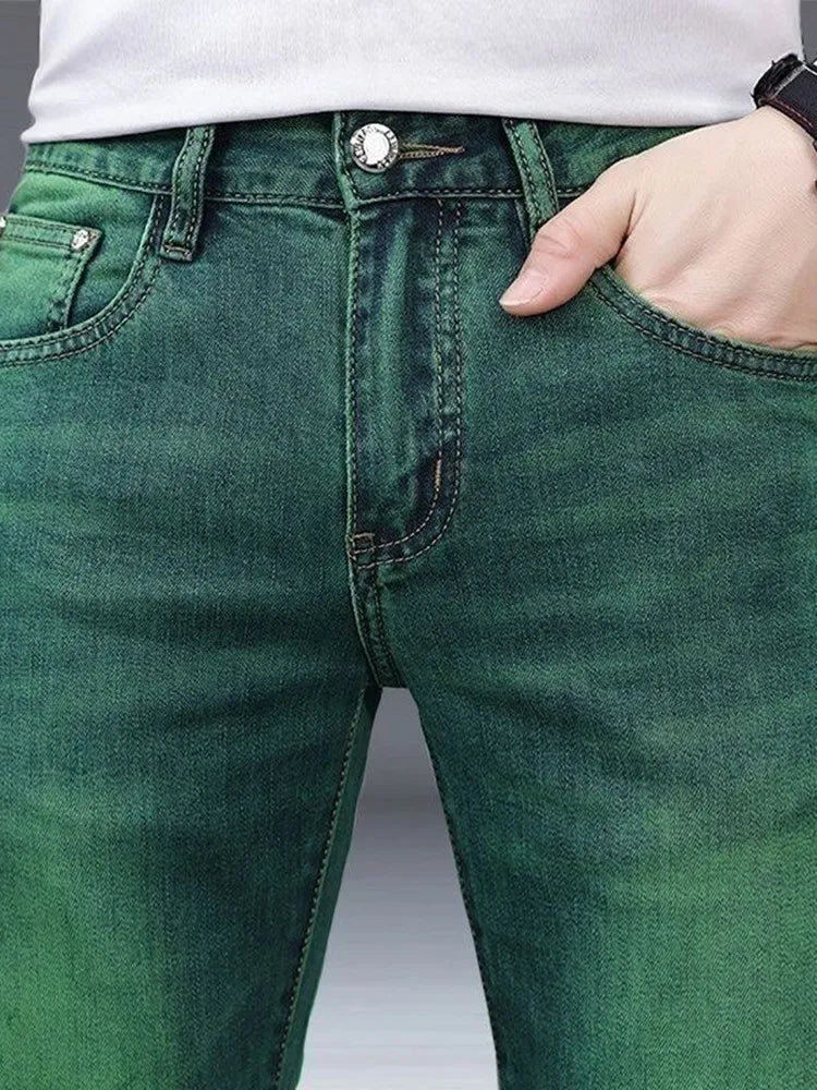 2024 Spring and Autumn New Fashion Trend Straight Leg Stretch Green Jeans Men's Casual Comfort Breathable High Quality Pants
