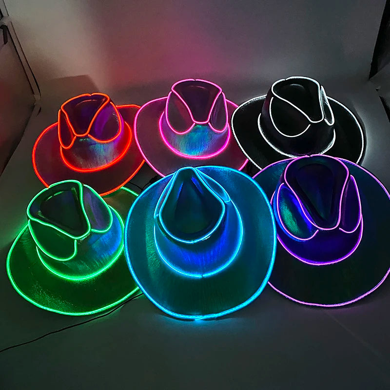 Halloween Christmas EL Wire Light Up Sequin Jazz Hat Adult Neon LED Luminous Festival Party Dress Up Cap For Men and Women