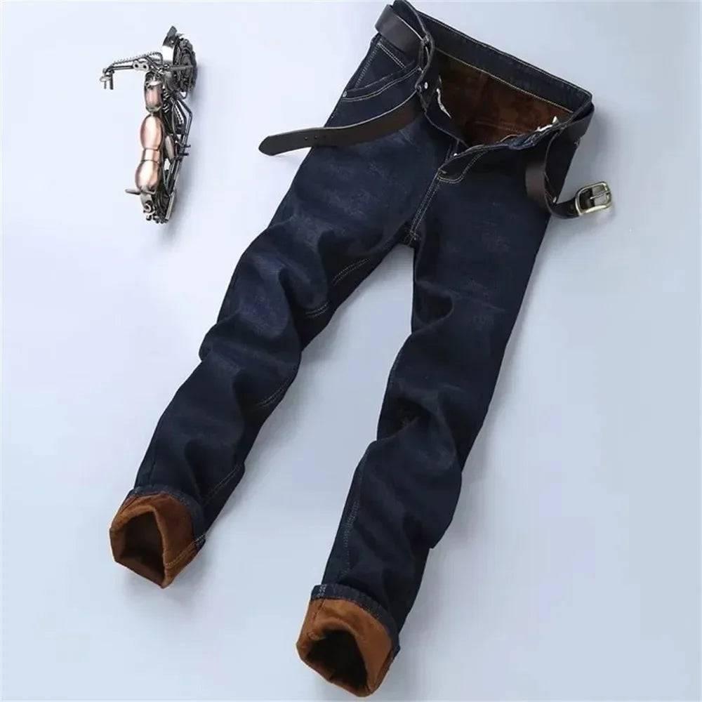 Winter Men's Pants Jeans Flannel Stretch High Quality Jean Trousers Men Casual Pants Men Streetwear Men Clothing baggy jeans