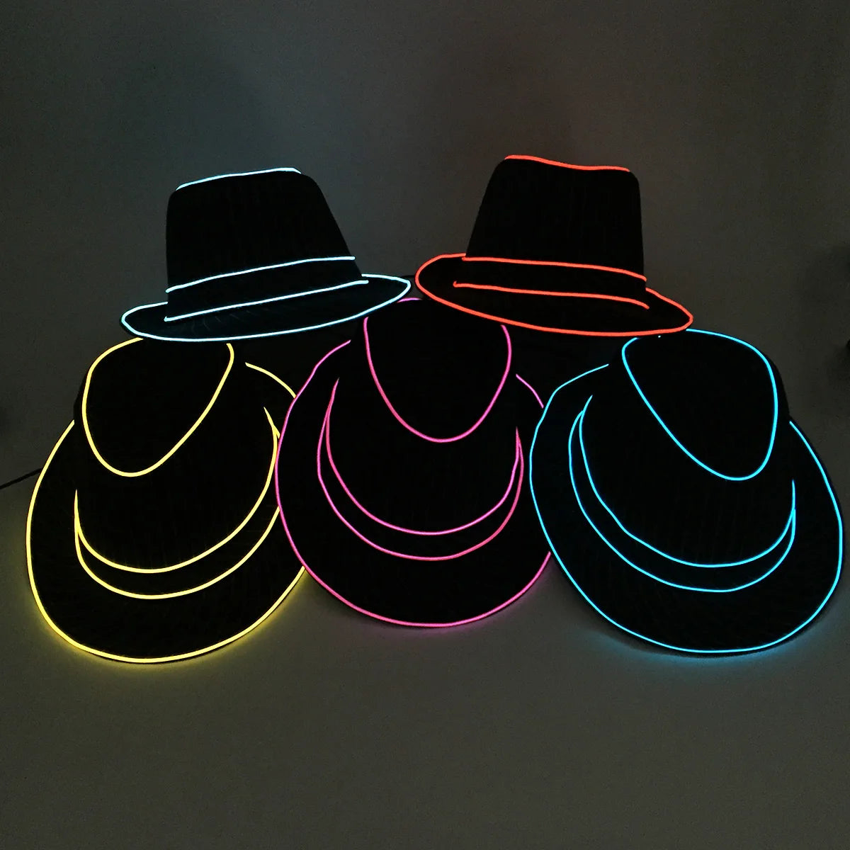 light up Men's hat and tie Led luminous Funny hat glowing Top Hat for Fluorescent club dance show props performances costumes