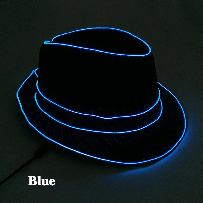 light up Men's hat and tie Led luminous Funny hat glowing Top Hat for Fluorescent club dance show props performances costumes