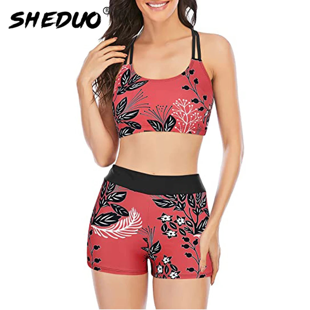 Swimsuit Two Pieces Plus Size Tankini women Swimming suits Swimwear Patchwork Sexy Bikini White boho Printed Swim