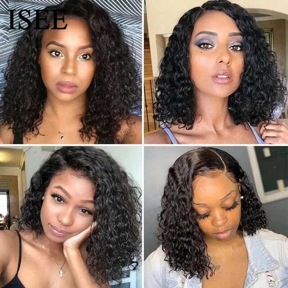 Water Wave Bob Human Hair Wigs Brazilian Water Wave Bob Wigs ISEE HAIR 4X4 Lace Closure Wigs Short Bob Lace Front Wigs For Women