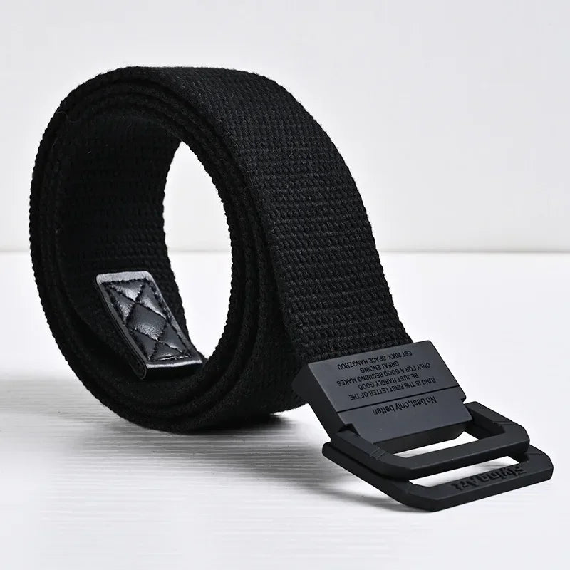 Unisex Canvas Belt Men Stripe Rainbow Metal Double Ring Buckle Jeans Student - Belt Designer Belt for Women