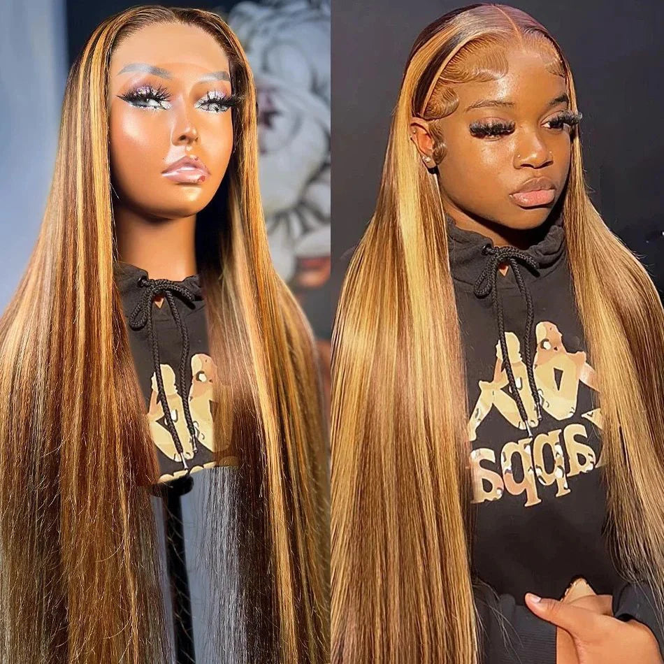 100% Human Hair Ombre Lace Front Wig Human Hair Highlight 13X4 Lace Front Wigs Human Hair Straight Wigs Human Hair Pre Plucked