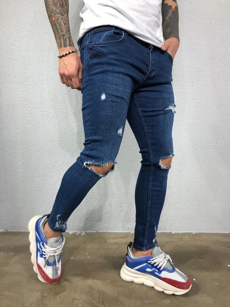 Ripped Jeans Men Stretch Skinny Grey Blue Black Hip Hop Denim Trousers Streetwear Casual Slim Fit Jeans for Men Jogging jean