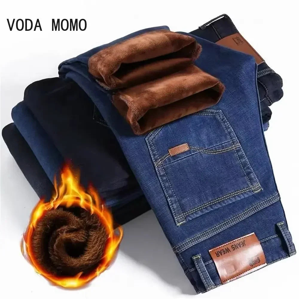 Winter Men's Pants Jeans Flannel Stretch High Quality Jean Trousers Men Casual Pants Men Streetwear Men Clothing baggy jeans