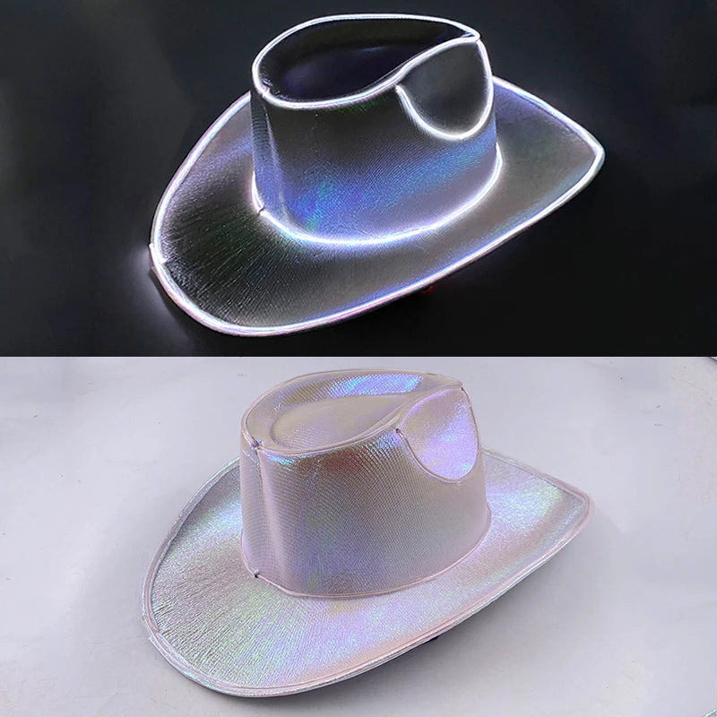 Halloween Christmas EL Wire Light Up Sequin Jazz Hat Adult Neon LED Luminous Festival Party Dress Up Cap For Men and Women