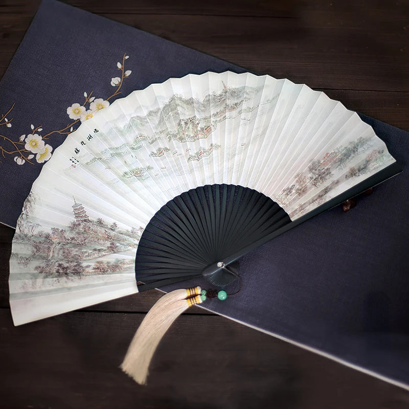 Chinese Retro Folding Hand Fan Bamboo Hand Painted Drama Folding Fan Double Side Vintage Hand Paper Fans Portable Folding Fans