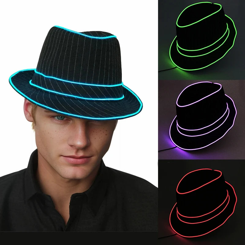 light up Men's hat and tie Led luminous Funny hat glowing Top Hat for Fluorescent club dance show props performances costumes