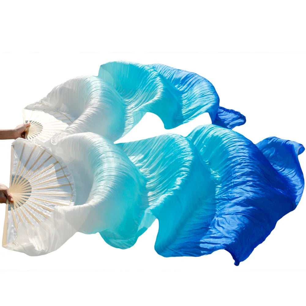 New Belly Dance Imitation Silk Veil Fans Bamboo Ribs Handmade Dyed Gradient Color Dancer Performance Props Fan 1pc/1pair Fans