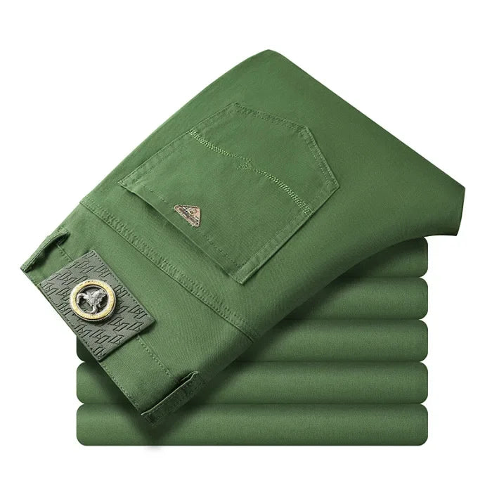 Orange Khaki Jeans for Men Spring and Summer Versatile Simple Classic Washed Stretch Slim Fit Ankle Tight Green Trousers