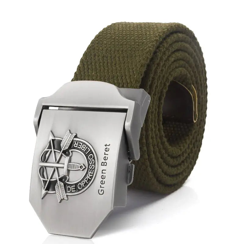 Men Canvas Belt Green Beret Metal Buckle Tactical Belts for Men Jeans Waistband Army Outdoor Soldier Special forces Strap Male