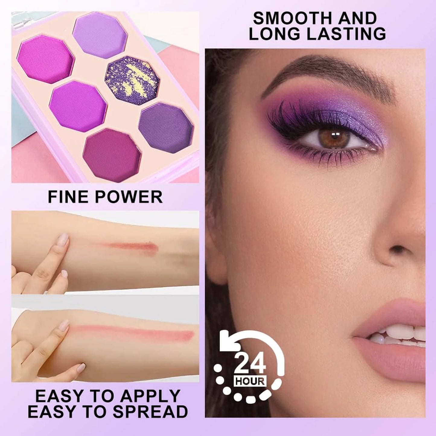 6-Color Glitter Matte Eyeshadow Palette, Light Purple Violet Midnight Purple Smoky Glitter Eyeshadow Palette, Prom Eyeshadow Long-Lasting Waterproof Eyeshadow