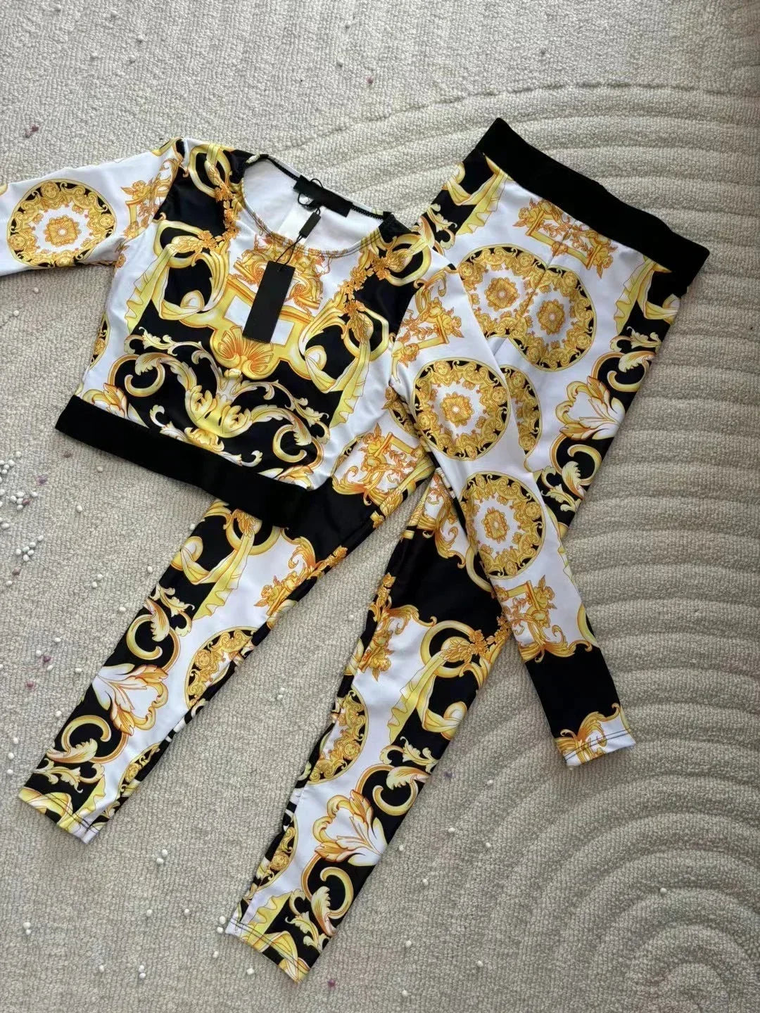Luxury Design Women's Yoga Sport Sets Retro Print Lace Strapless Tank Tops Tight Pants Fashion Brand Women's Two-piece Swimsuits