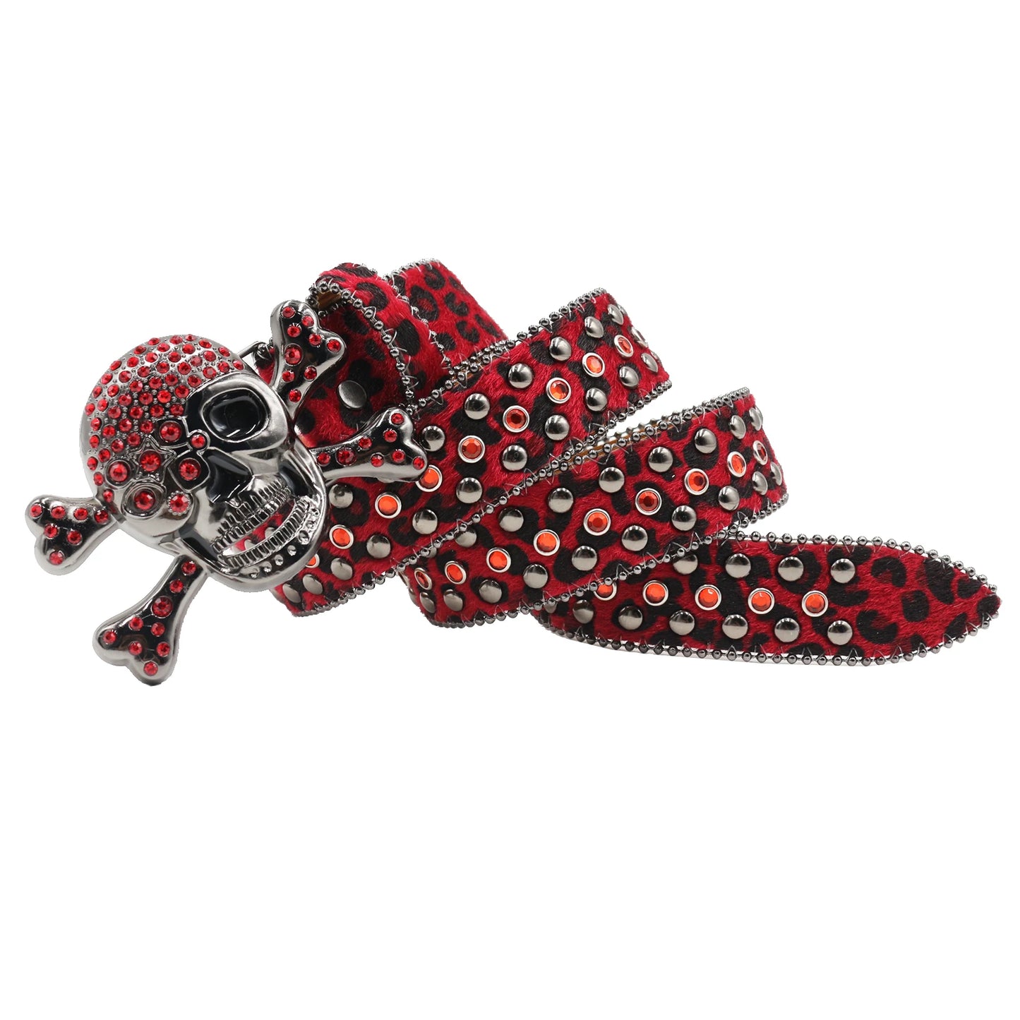 Leopard Punk Skull Rhinestone Belts Metal Globe Buckle Fashion Luxury Studded Belts for Men Ceinture PU Homme Belt For Jeans Men