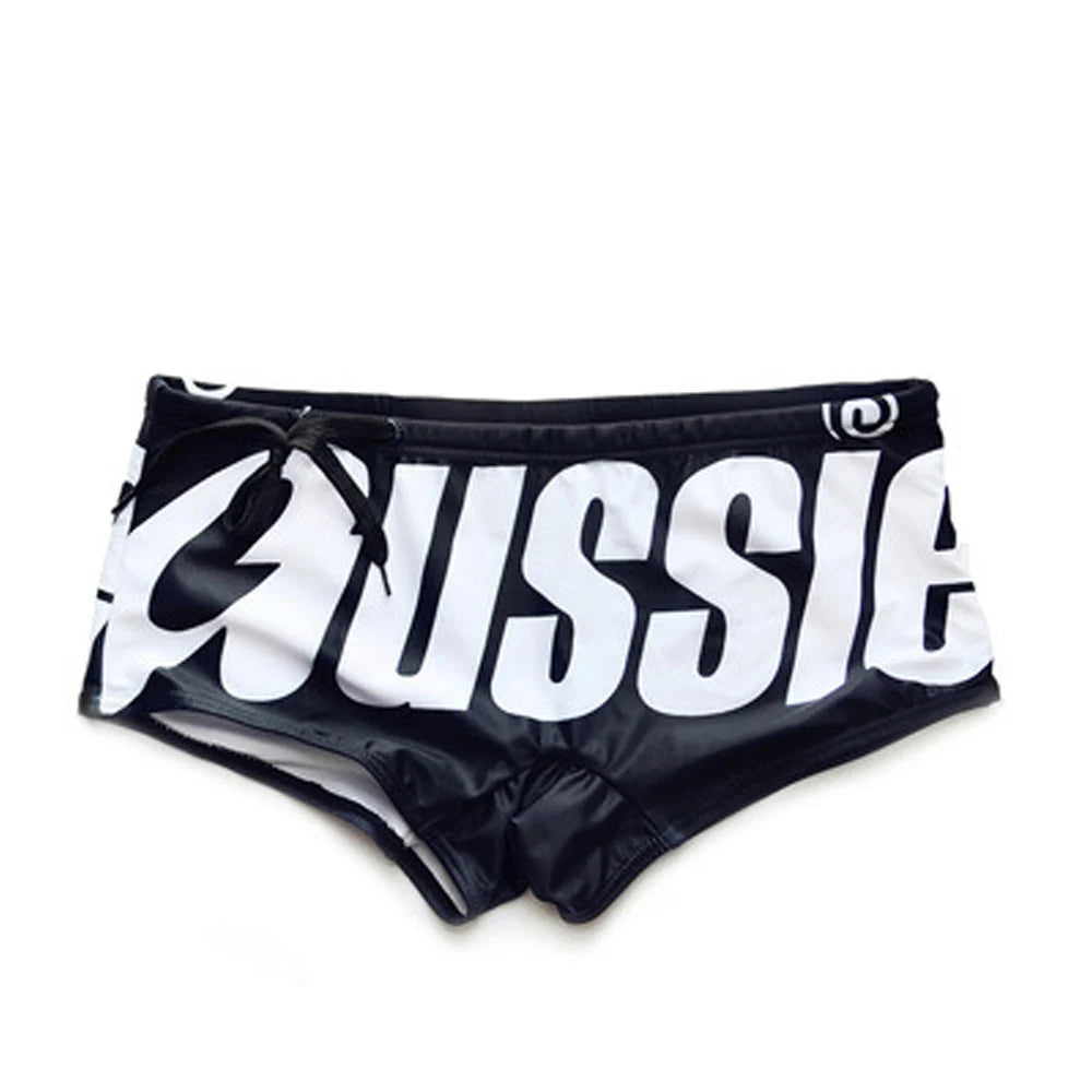 Men's Swim Trunks Low Waisted Sexy Fashionable Flat Angle Swim Trunks Triangle Hot Spring Beach Letters