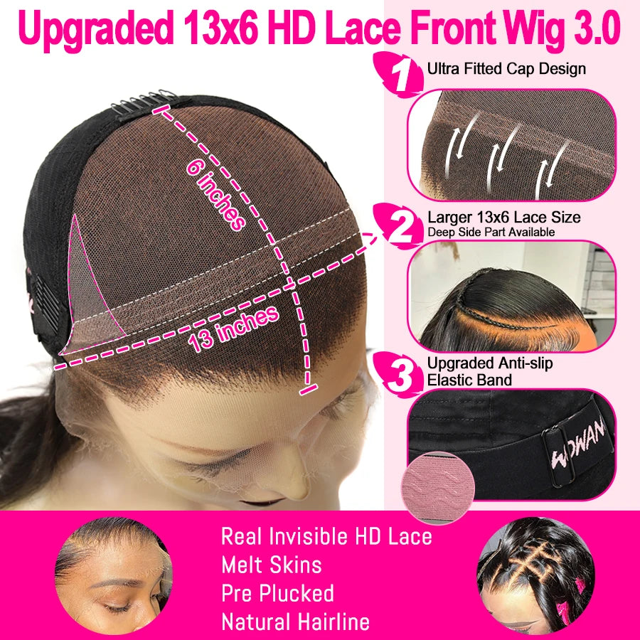 13x6 34inch HD Lace Front Wig Human Hair Wigs Body Wave Full Frontal Wig Pre Plucked Lace Closure Wigs Brazilian Hair Melt Skins
