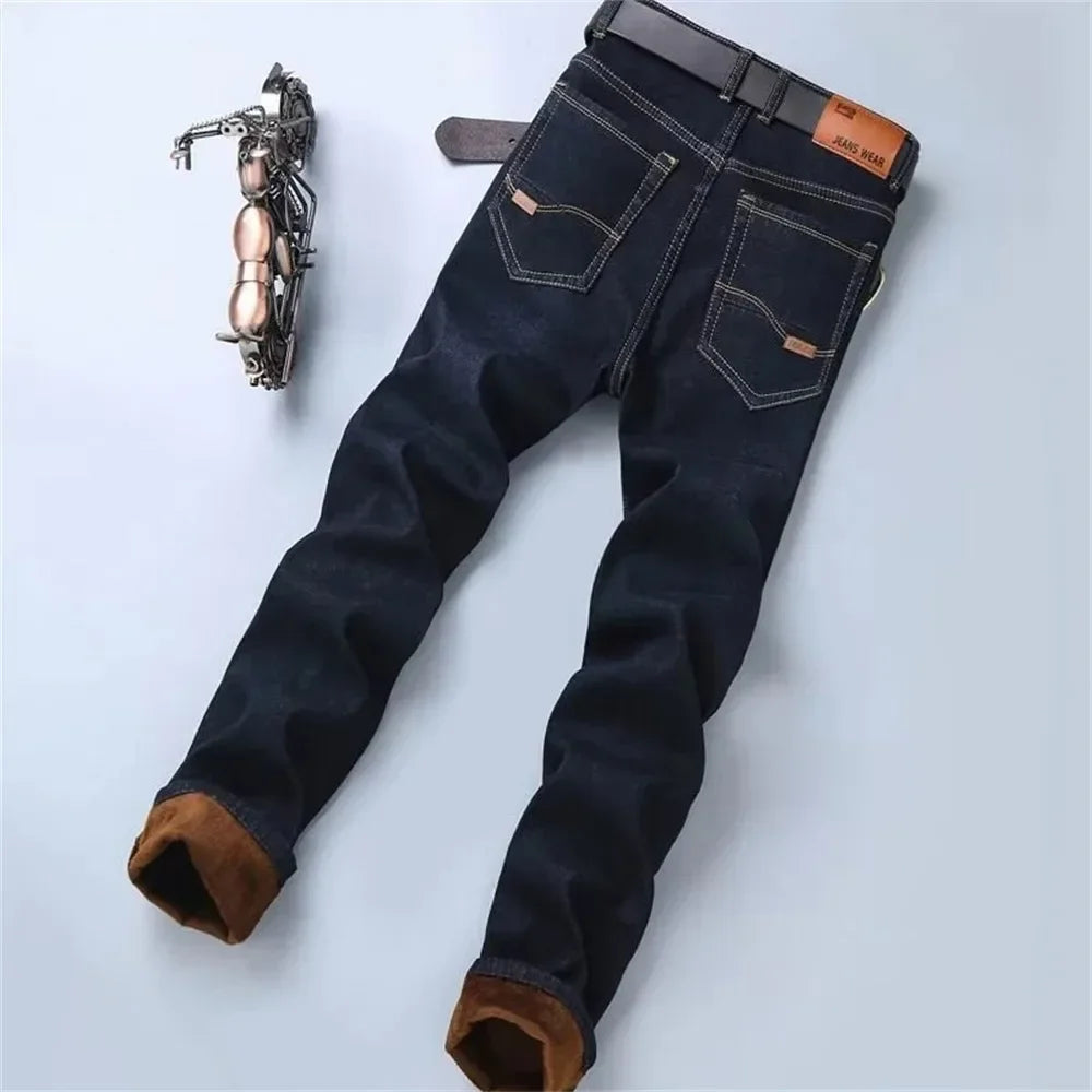 Winter Men's Pants Jeans Flannel Stretch High Quality Jean Trousers Men Casual Pants Men Streetwear Men Clothing baggy jeans