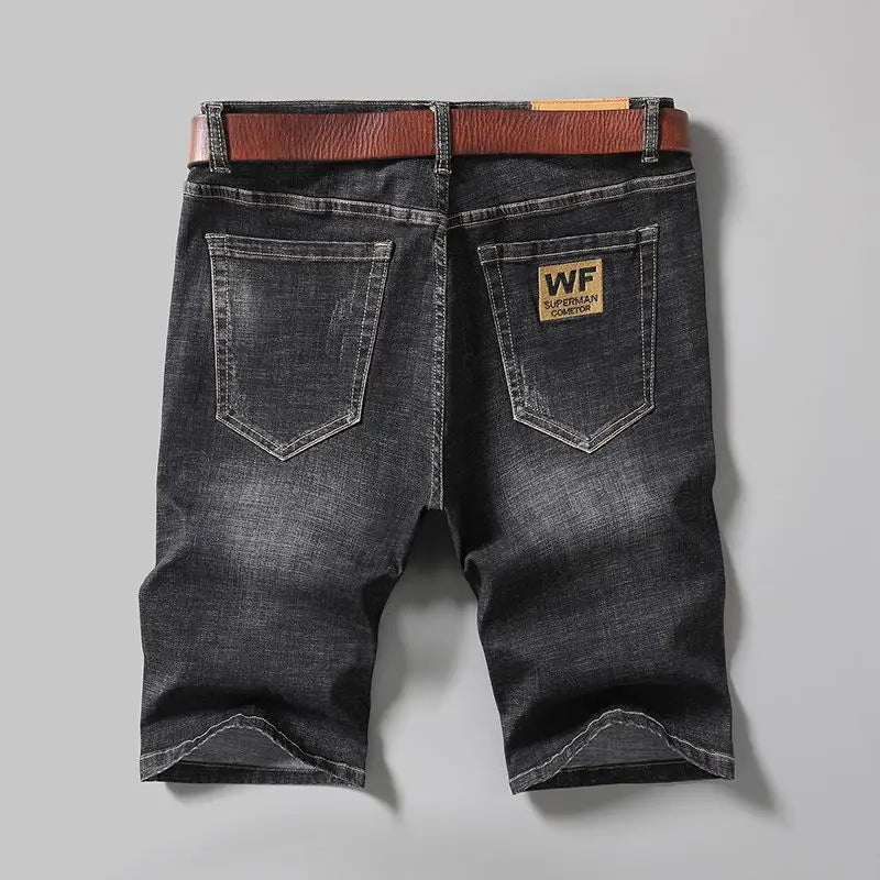 Men's Short Jeans Pants Cargo Ripped with Pockets Vintage Male Denim Shorts Streetwear Jorts Luxury Wih Zipper Buttons Blue Rude