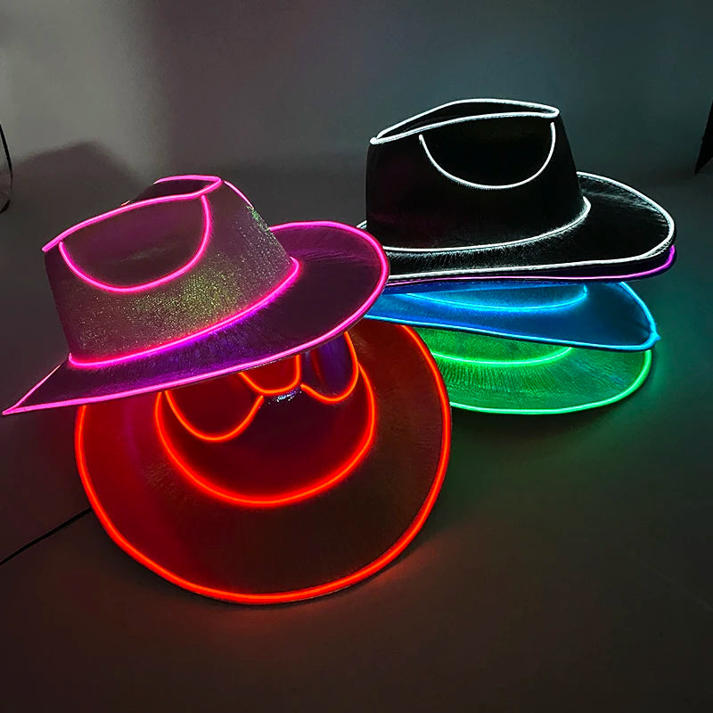 Halloween Christmas EL Wire Light Up Sequin Jazz Hat Adult Neon LED Luminous Festival Party Dress Up Cap For Men and Women