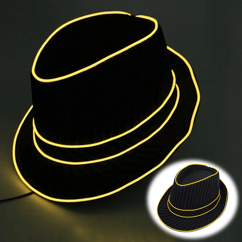 LED Western Cowboy Hat Cowgirl Hat Retro EL Wire Light Brim Jazz Top Hat Bride Cowboy Hat Cosplay Cowboy Costume For Women Men