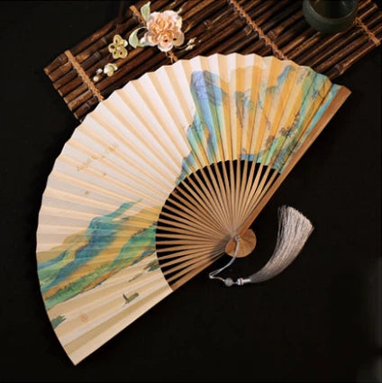 Chinese Retro Folding Hand Fan Bamboo Hand Painted Drama Folding Fan Double Side Vintage Hand Paper Fans Portable Folding Fans