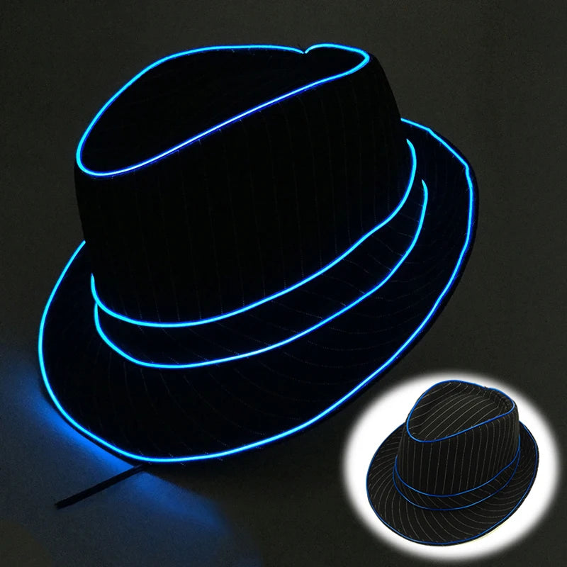 LED Western Cowboy Hat Cowgirl Hat Retro EL Wire Light Brim Jazz Top Hat Bride Cowboy Hat Cosplay Cowboy Costume For Women Men