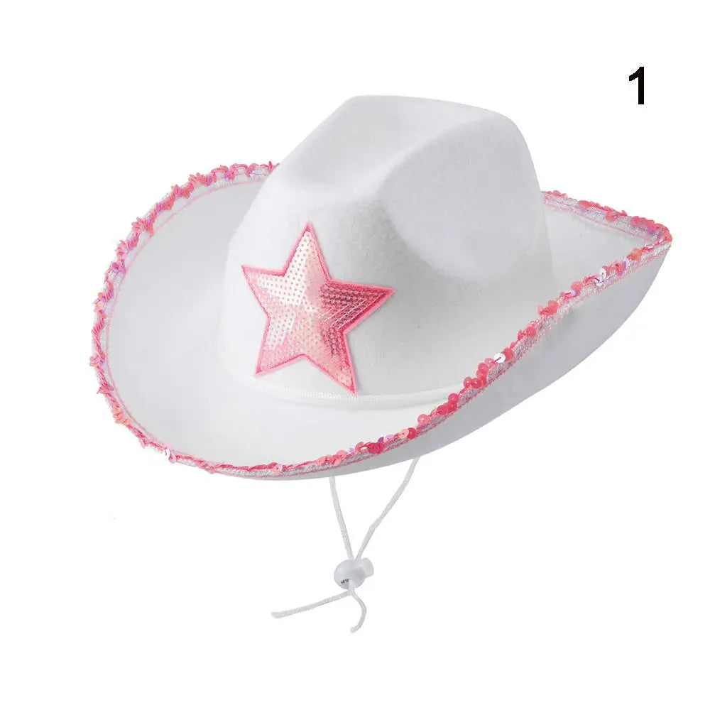 Western Cowboy Hat for Men Women Kids Fedora Outdoor Wide Brim Faux Leather Summer Wide Brim Beach Travel Cap Black White Pink