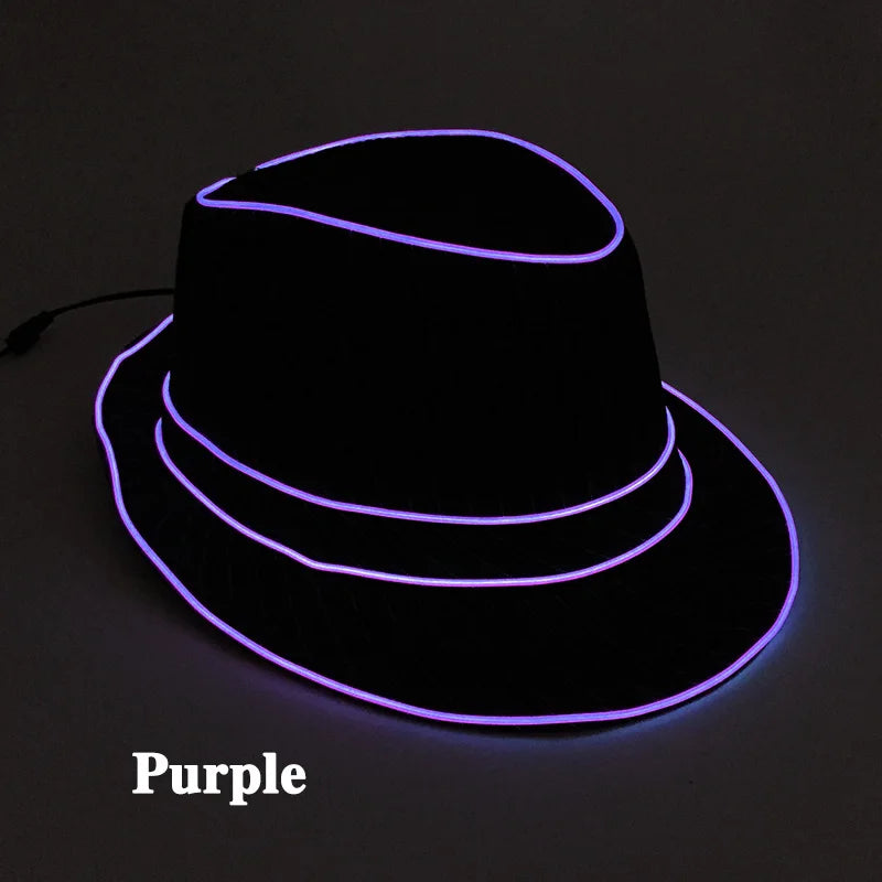 light up Men's hat and tie Led luminous Funny hat glowing Top Hat for Fluorescent club dance show props performances costumes