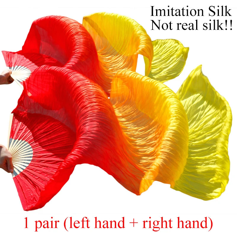 Belly Dance Fans Gradient Color Imitation Silk Fans Belly Dance Performance Props Long Fans Yellow+Orange+Red Customizable