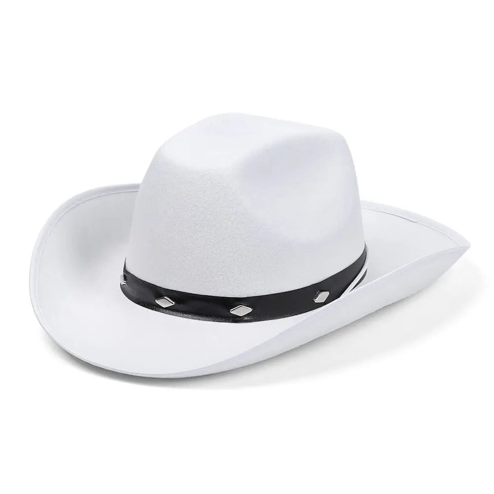 Western Cowboy Hat for Men Women Kids Fedora Outdoor Wide Brim Faux Leather Summer Wide Brim Beach Travel Cap Black White Pink