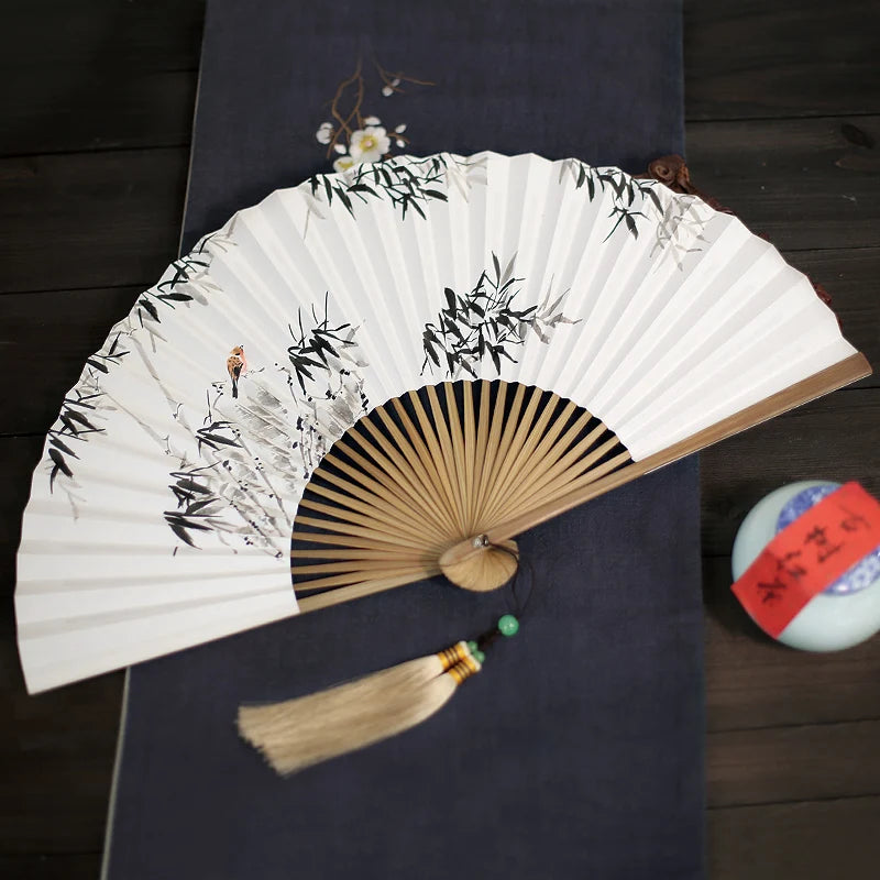 Chinese Retro Folding Hand Fan Bamboo Hand Painted Drama Folding Fan Double Side Vintage Hand Paper Fans Portable Folding Fans