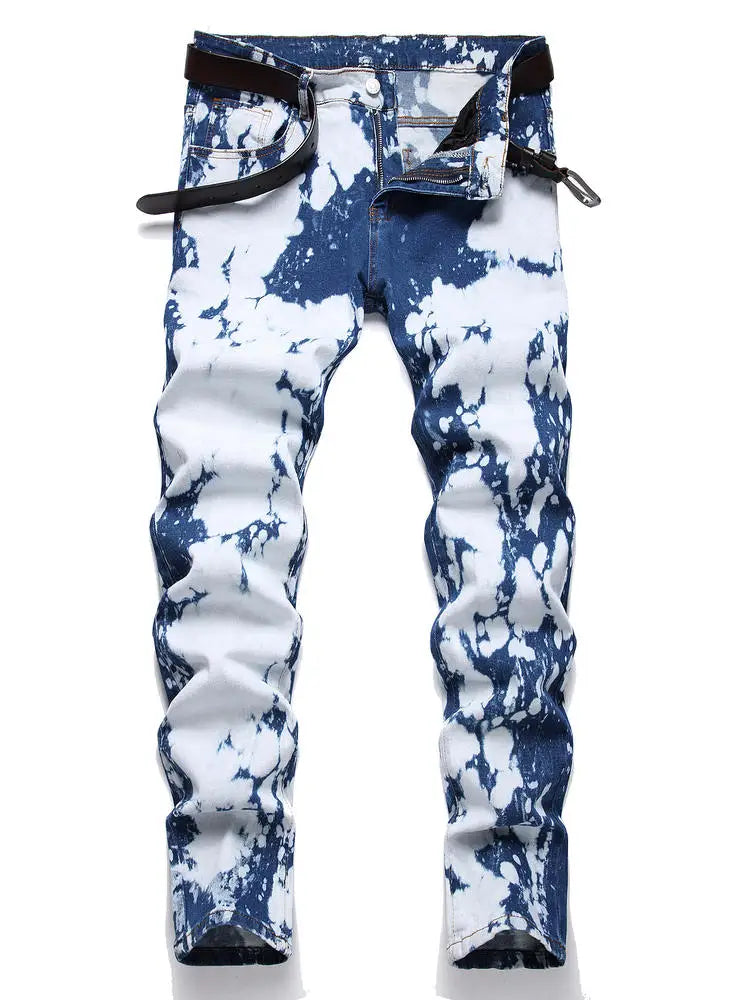 Fashionable men's casual pants, stretch jeans, skinny ankle-length trousers, men's washed slim-fit jeans, men's clothing.