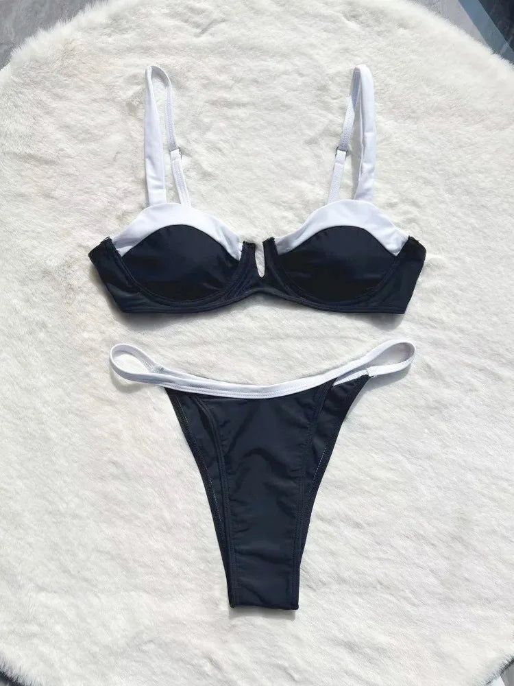 DEBAIOR Women's Beach Clothing 2025 Two Piece Suits Micro Thongs Bikini V Contrast Color Sexy Bikini Holiday Bathroom Suits