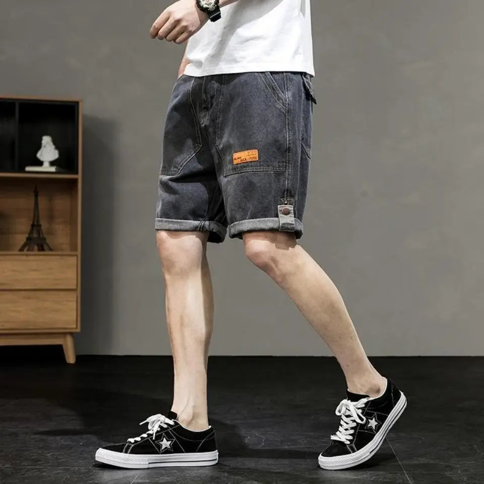 Male Denim Shorts Big Size Oversize Gray Cargo Men's Short Jeans Pants Retro Summer Xl Y2k Fashion Designer Streetwear New In