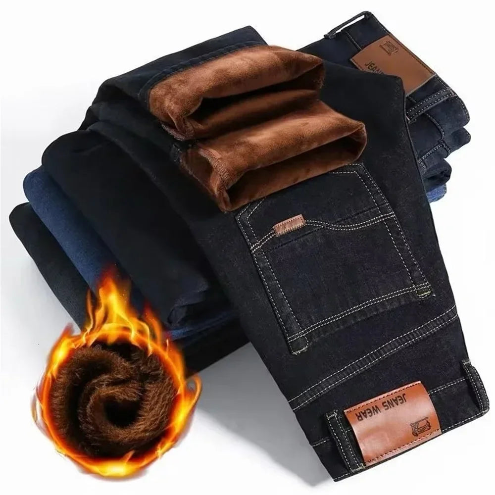 Winter Men's Pants Jeans Flannel Stretch High Quality Jean Trousers Men Casual Pants Men Streetwear Men Clothing baggy jeans
