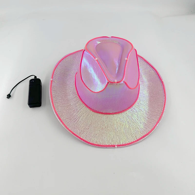 LED Western Cowboy Hat Cowgirl Hat Retro EL Wire Light Brim Jazz Top Hat Bride Cowboy Hat Cosplay Cowboy Costume For Women Men