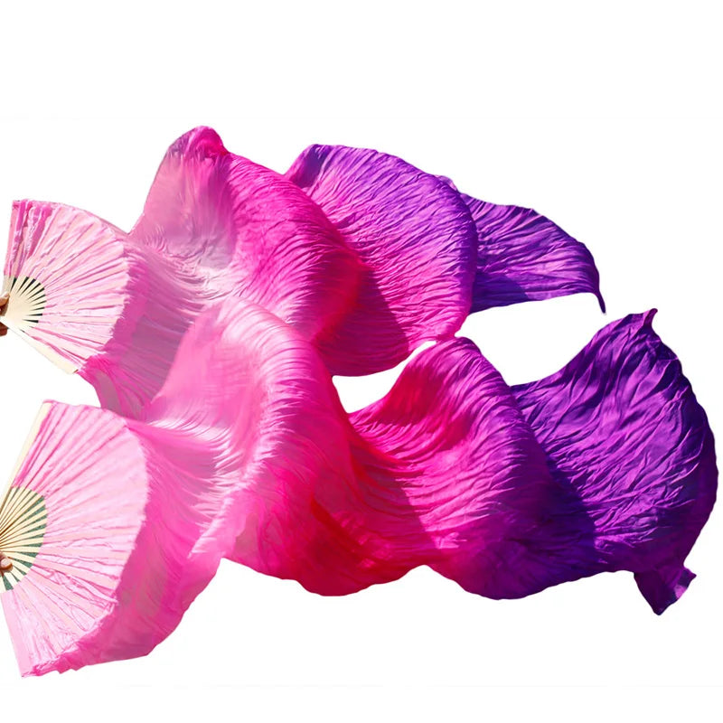 New Belly Dance Imitation Silk Veil Fans Bamboo Ribs Handmade Dyed Gradient Color Dancer Performance Props Fan 1pc/1pair Fans
