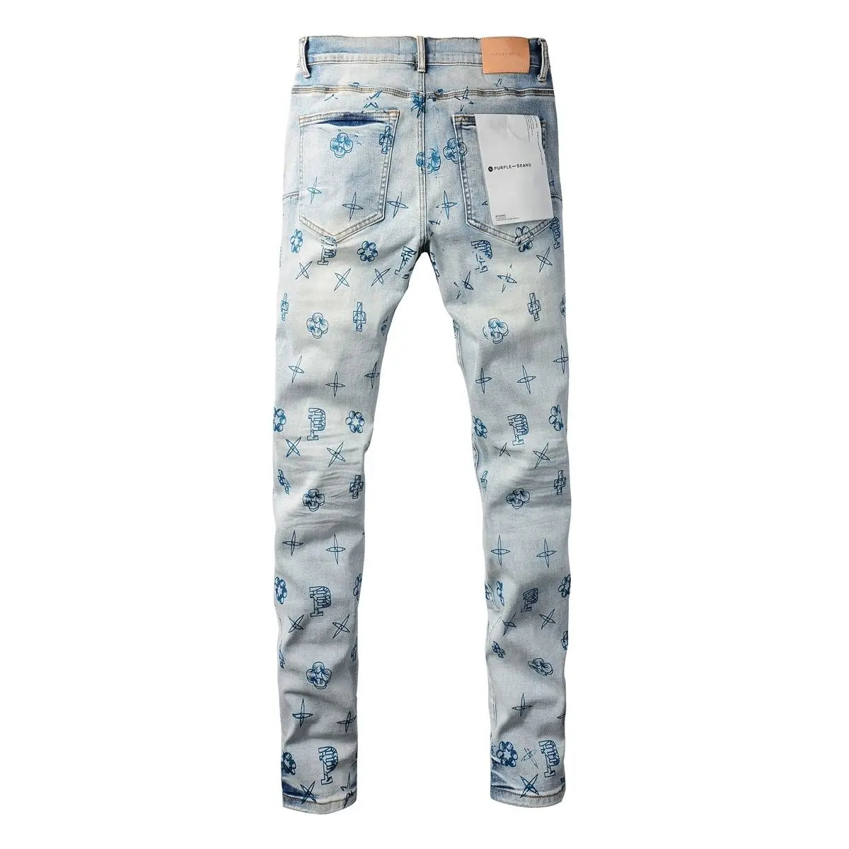 Purple new slim-fit hand-painted printed pants light blue trendy men's jeans casual pants